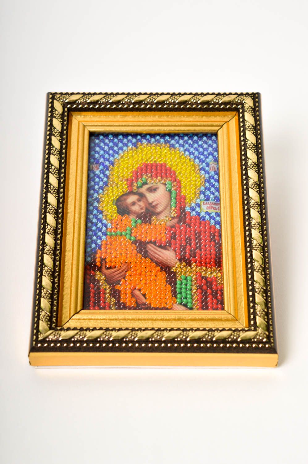 Икона ручной работы православная икона Владимирская вышитая икона из бисера фото 2