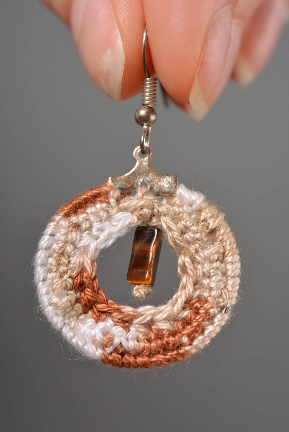 Handmade thread woven earrings long earrings with charms crochet accessory  photo 3