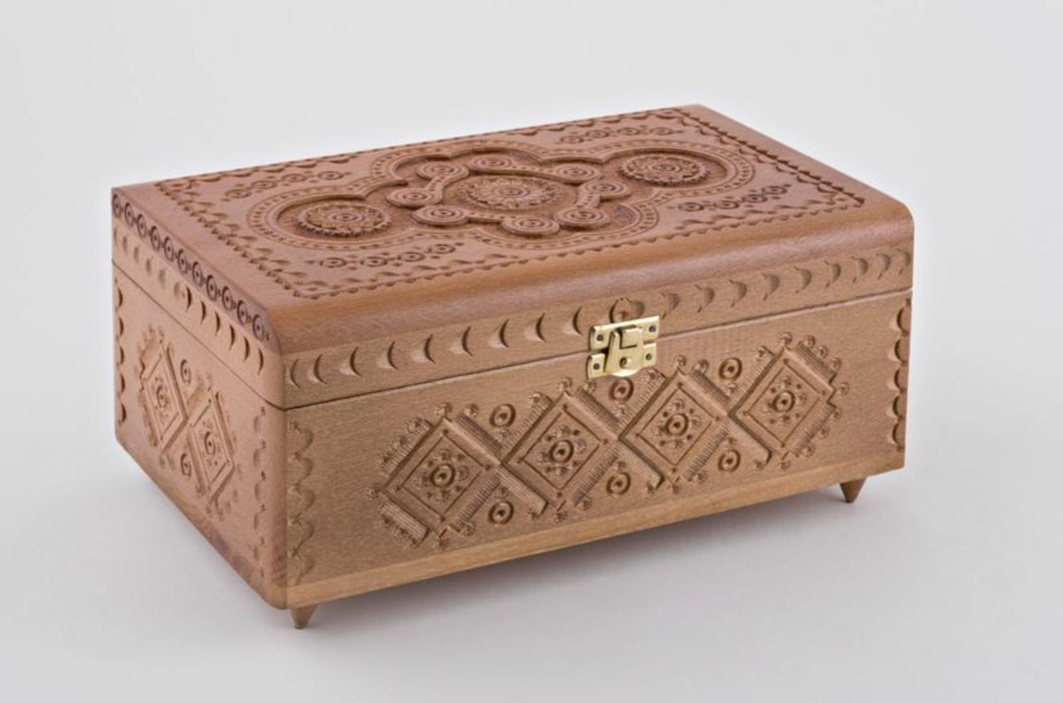 Handmade carved wooden jewelry box with a lock photo 5