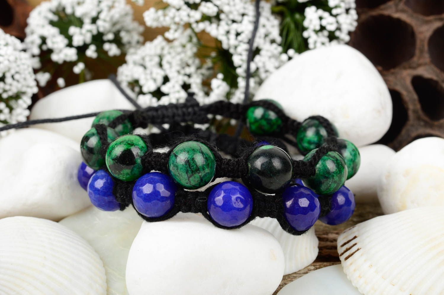 Bracelets textiles 2 Bijoux fait main vert-noir et bleu-noir Accessoires femme photo 1