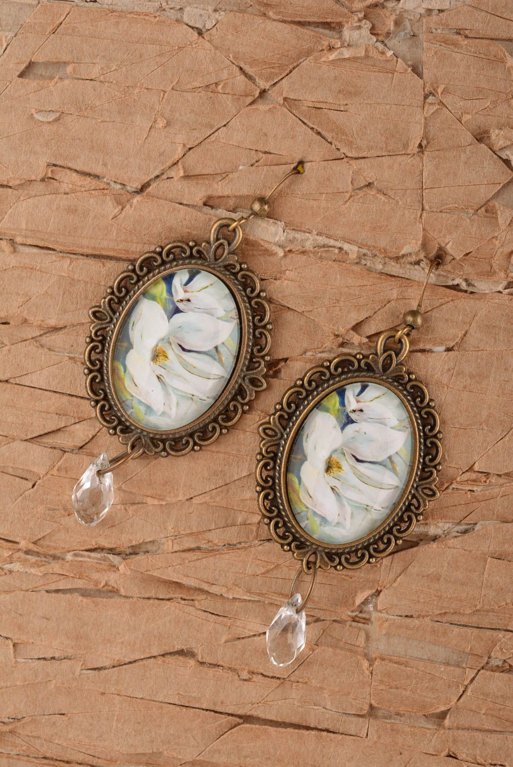 Boucles d'oreilles pendantes Bijou fait main vintage motif floral Cadeau femme photo 1