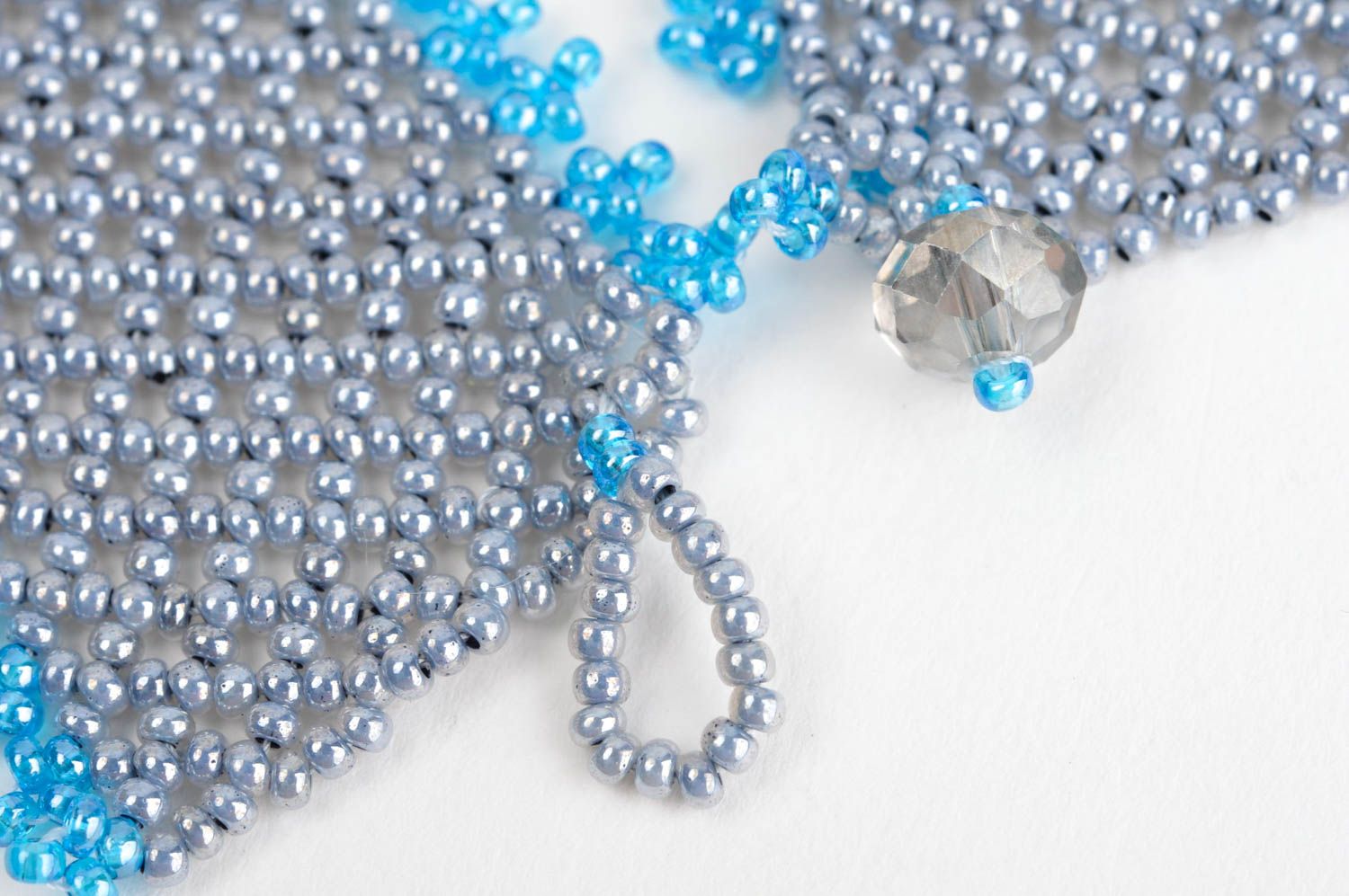Handmade massive beaded necklace elegant blue necklace designer accessory photo 4