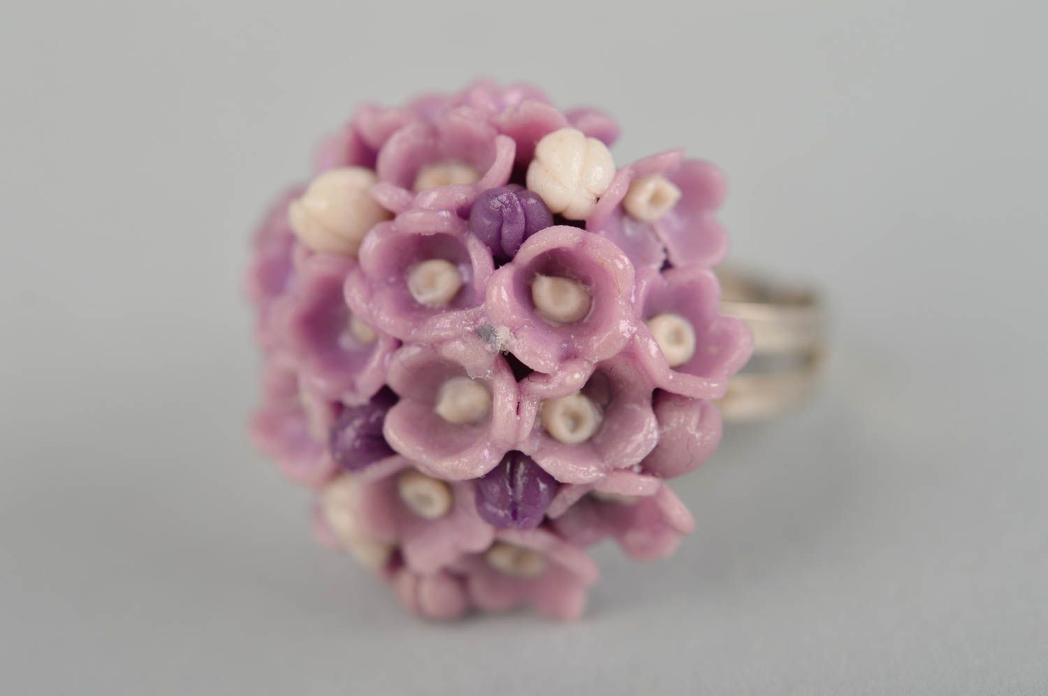 Bague fleurs Bijou fait main lilas en pâte polymère réglable Cadeau pour femme photo 4