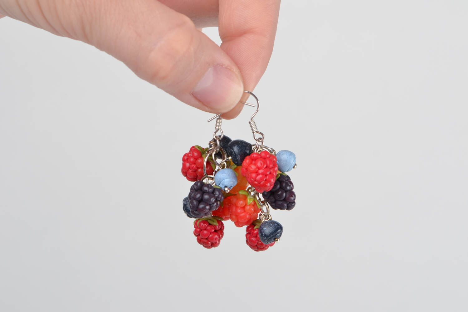 Large handmade designer polymer clay earrings in the shape of berries photo 2