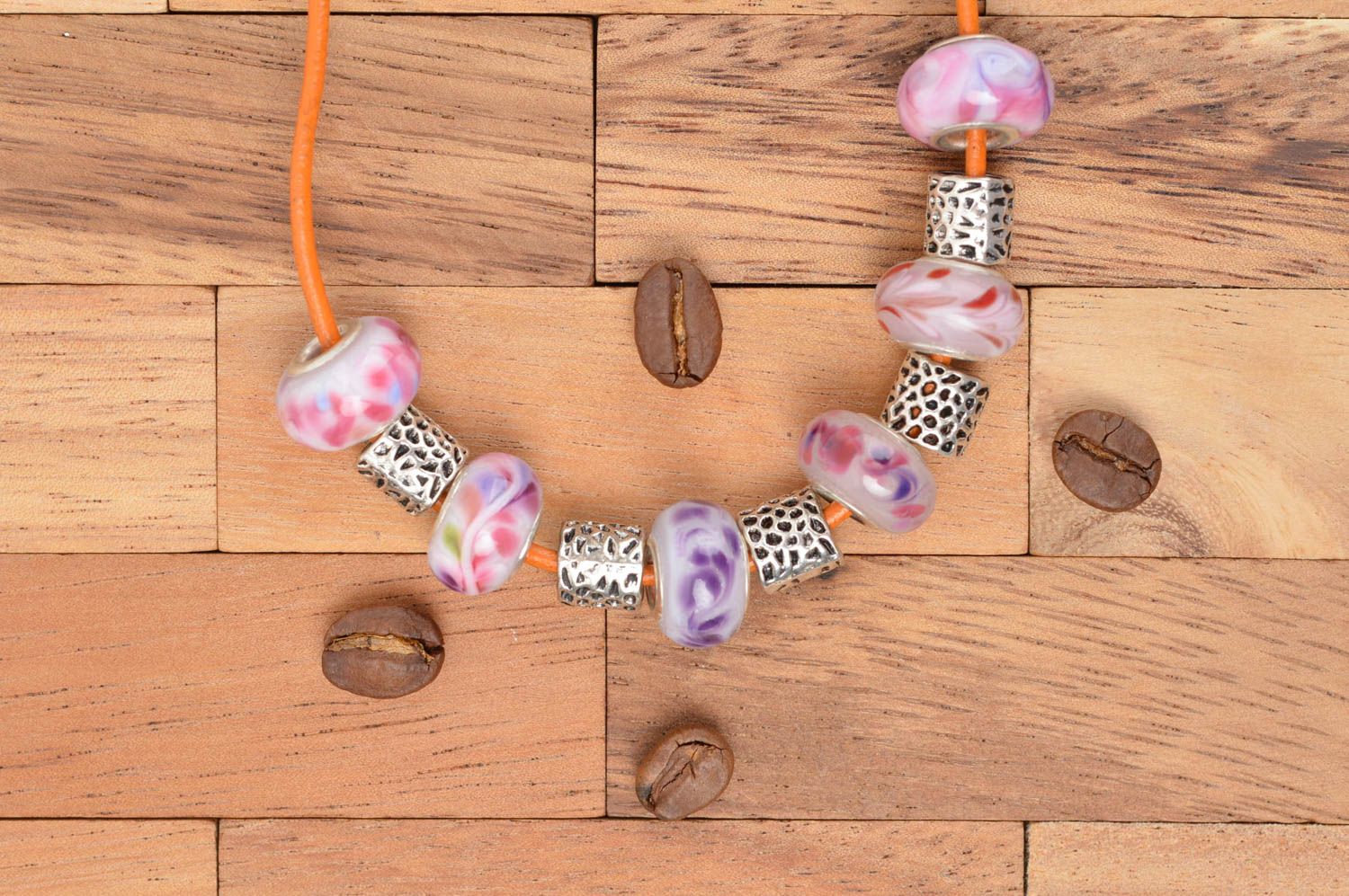 Handmade glass beaded necklace lampwork pendant elegant pendant glass beads photo 1