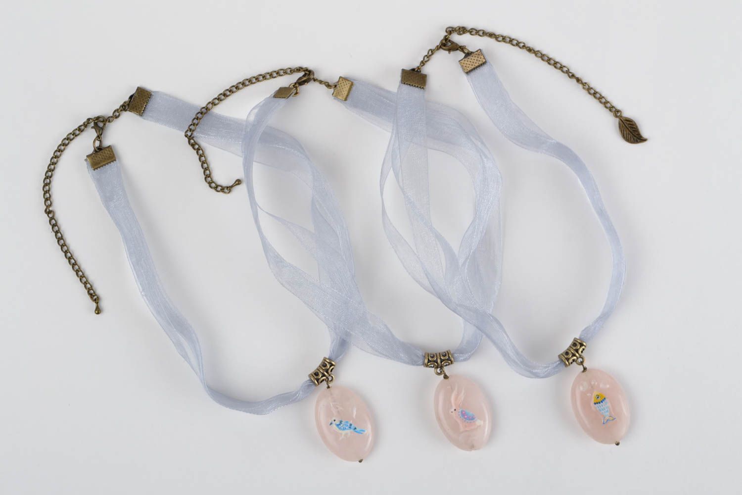 Handmade set of jewelry stylish oval pendant designer necklaces 3 pieces photo 9
