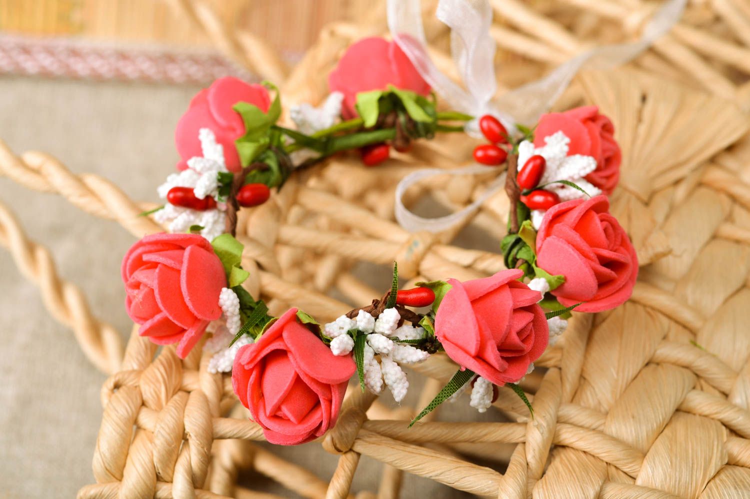 Armband Blumen handgefertigt Designer Schmuck,Frauen Geschenk in Rosa Weiß foto 1