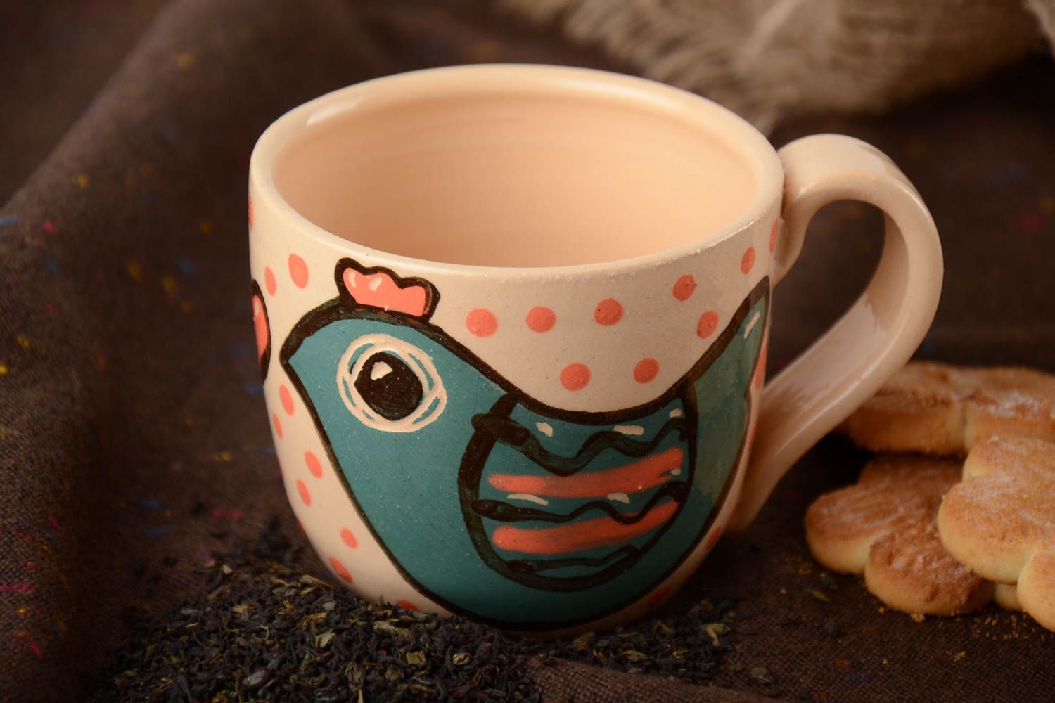 10 oz ceramic cup for kids with bird pattern photo 1