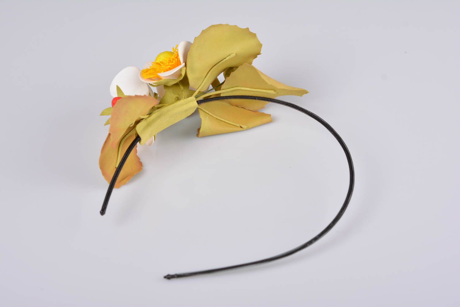 Serre-tête Fleurs en foamiran base métallique fine original beau fait main photo 5