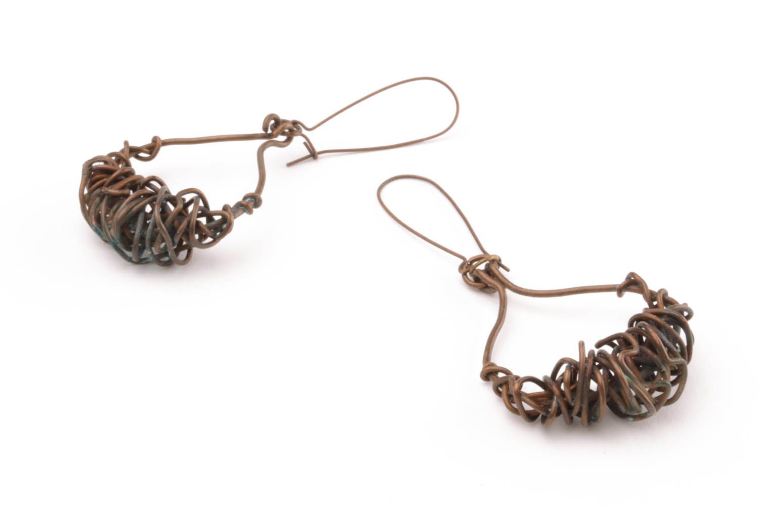 Long forged copper pendant earrings  photo 4