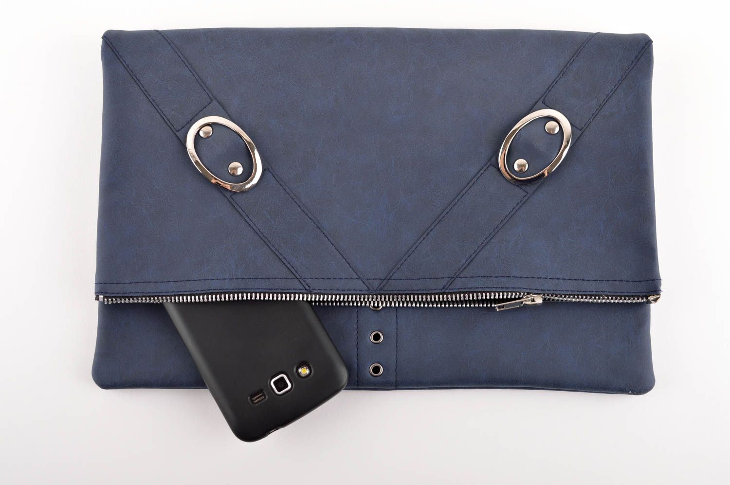 Bolso de mano azul clutch cartera hecho a mano accesorio de moda elegante foto 3