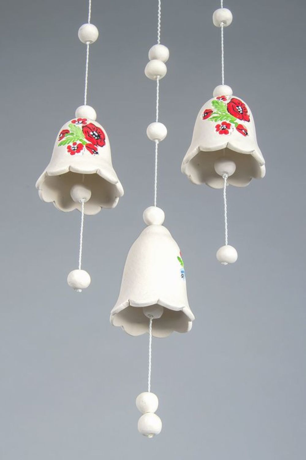 Ceramic hanging bells with poppies photo 2