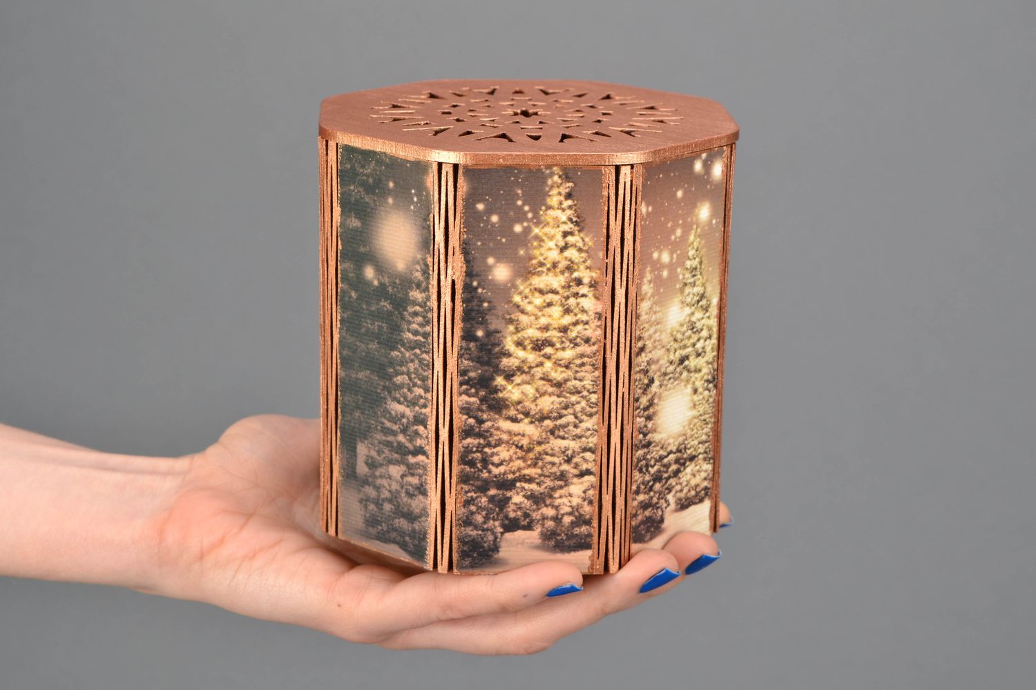 Plywood jewelry box with New Year's print photo 2