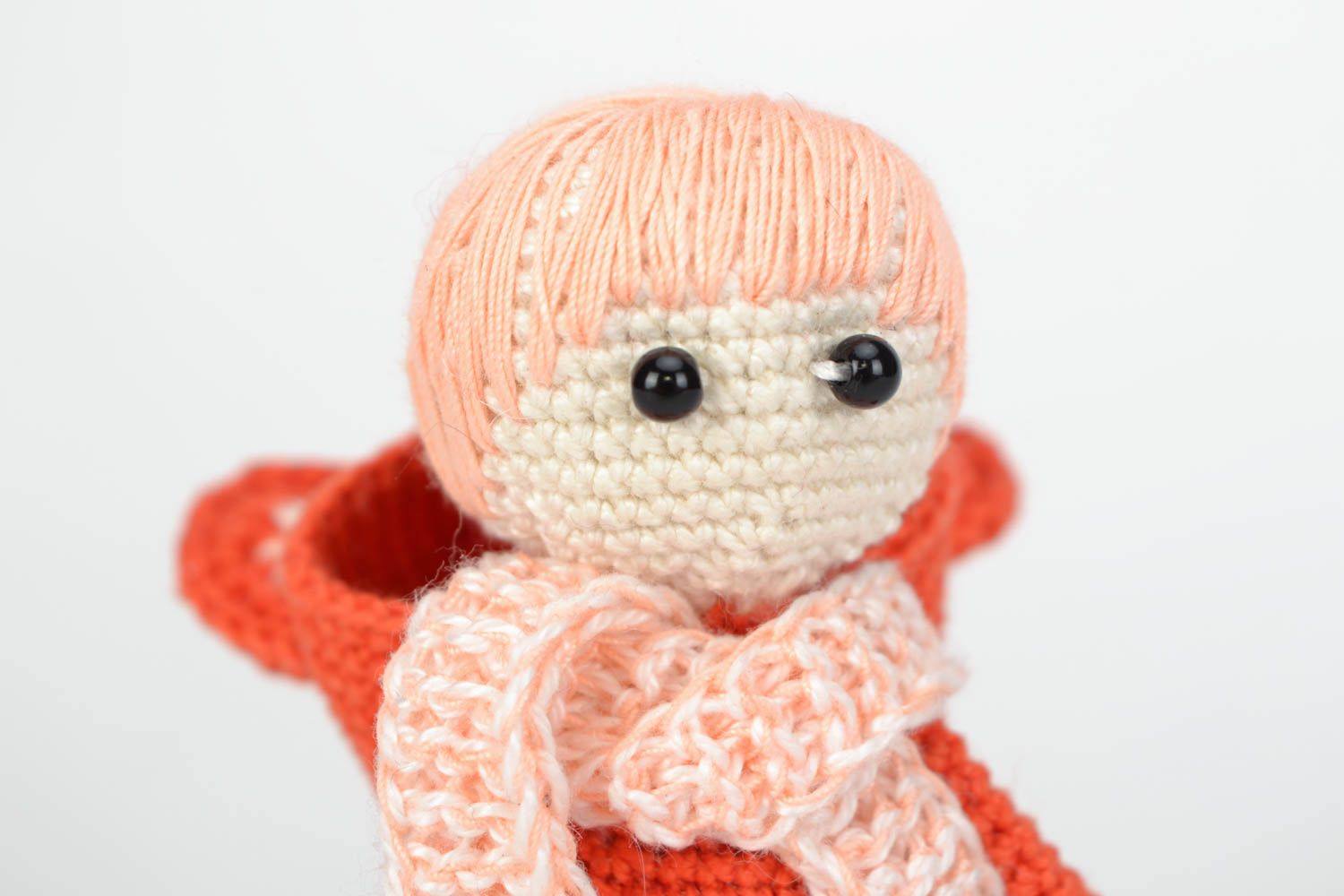 Small handmade soft crochet toy Girl in fox costume photo 5