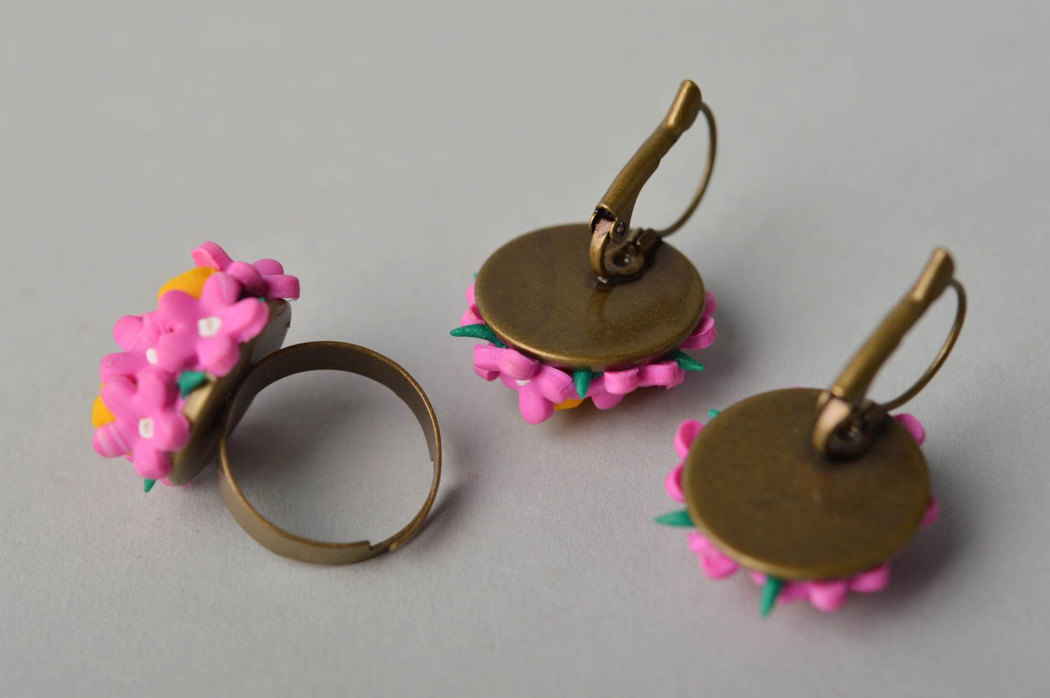 Украшение ручной работы цветочное кольцо серьги цветы из полимерной глины фото 5