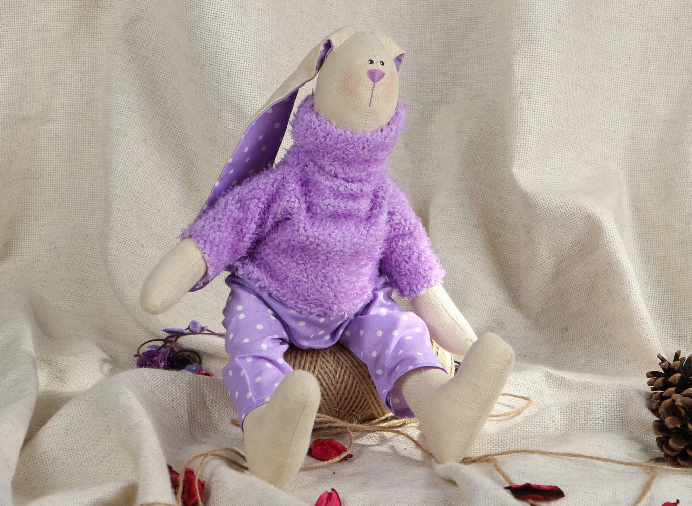 Handmade Textil Kuscheltier Lavendel Kaninchen foto 5