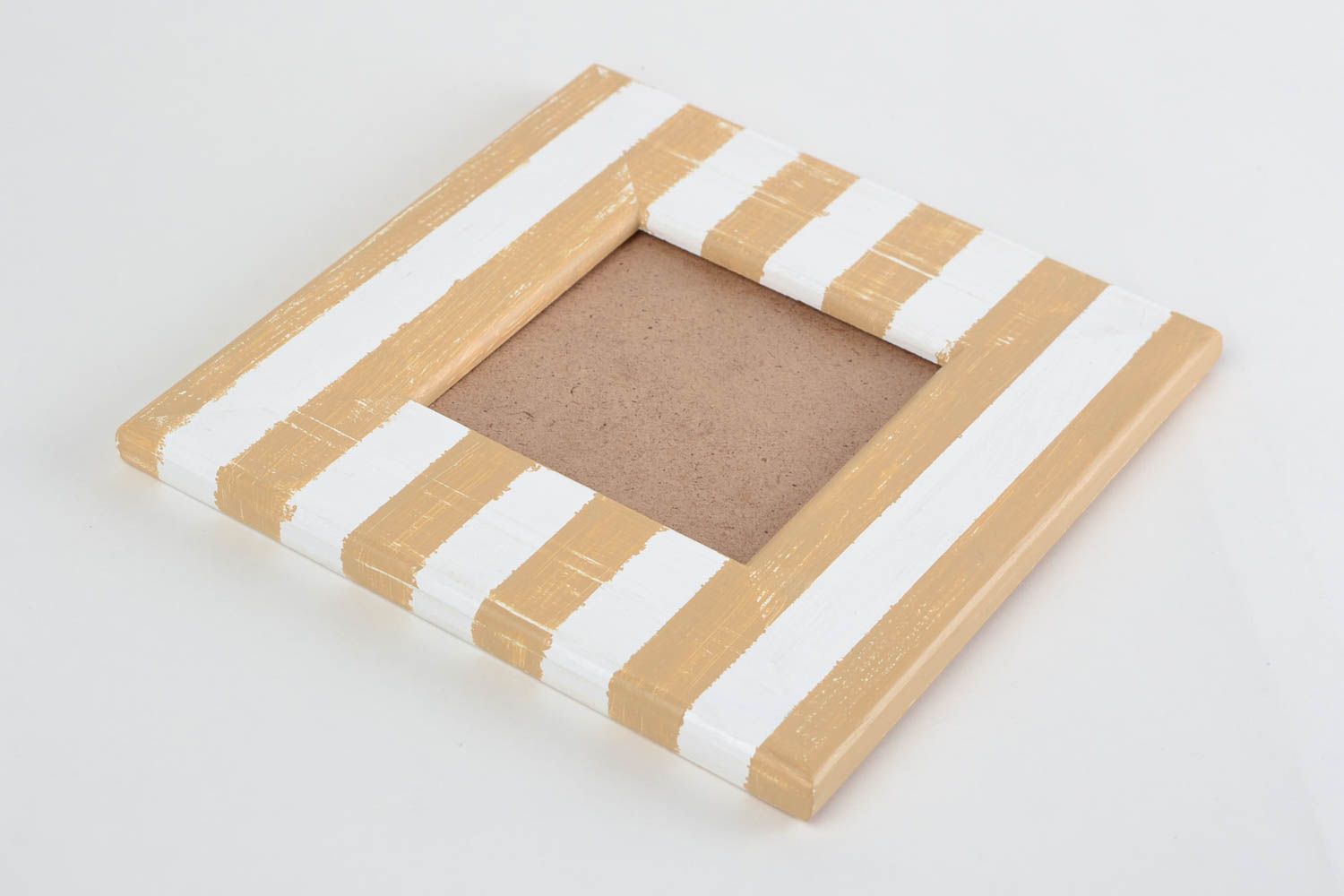 Beautiful white and beige handmade striped wooden photo frame 1010 photo 4