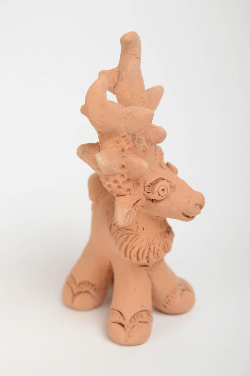 Handmade small unpainted ceramic figurine of deer for interior decoration photo 4