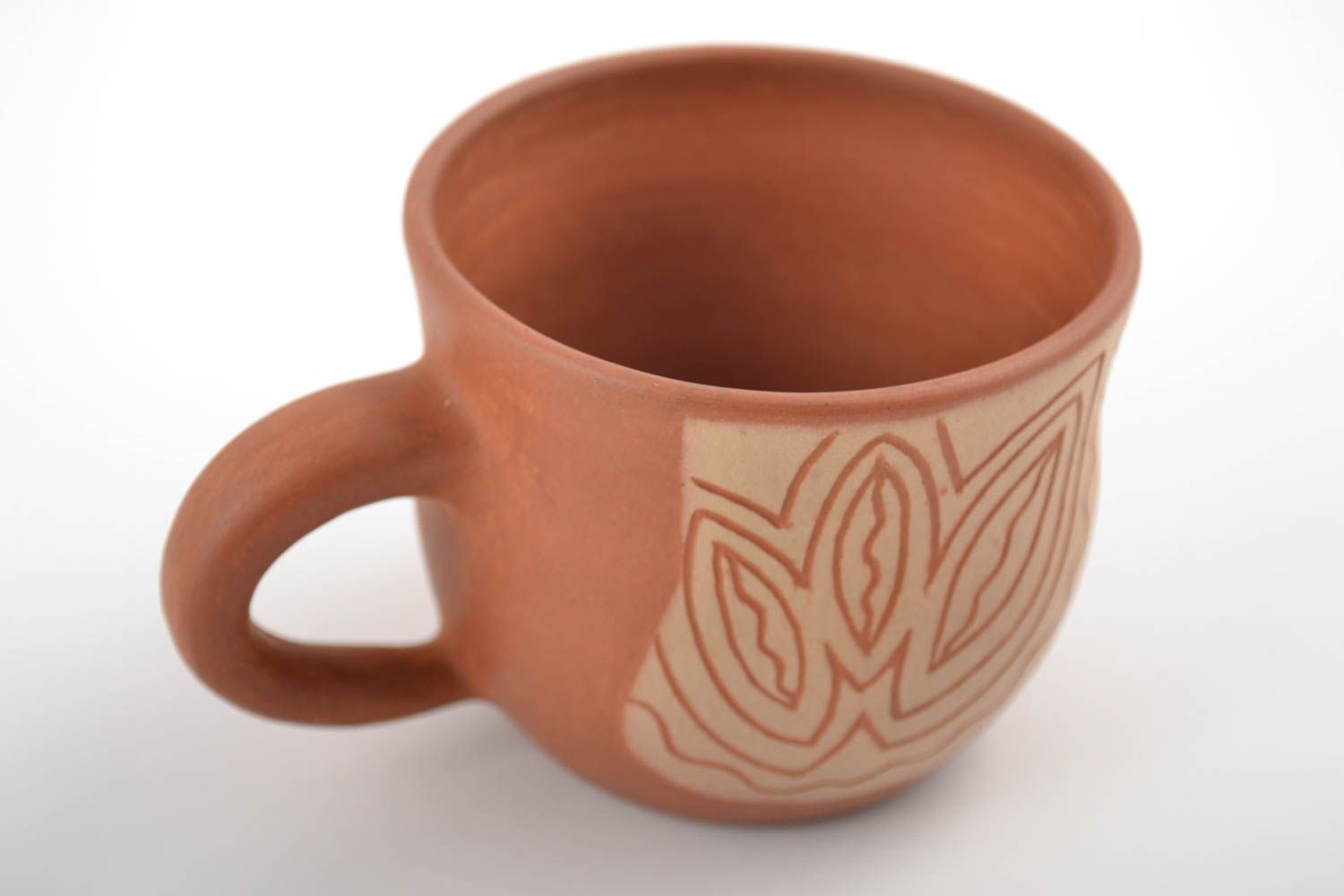 12 oz clay art coffee cup with beige floral pattern and handle photo 3