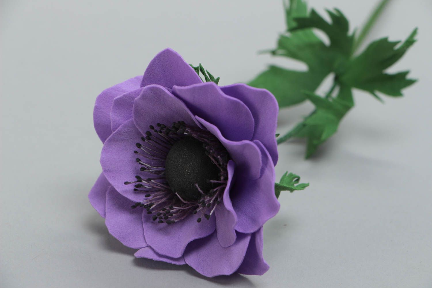 Искусственный цветок из эластичной замши анемона фиолетовая ручной работы дл декора фото 4