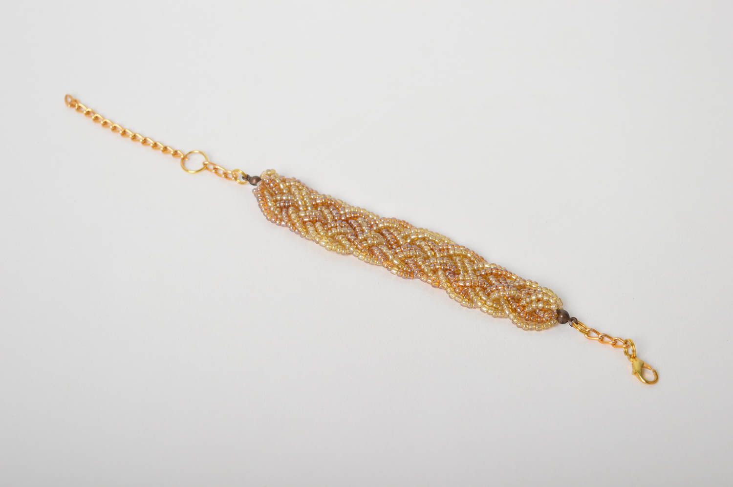 Caramel, vanilla color handmade beaded adjustable bracelet for women photo 5
