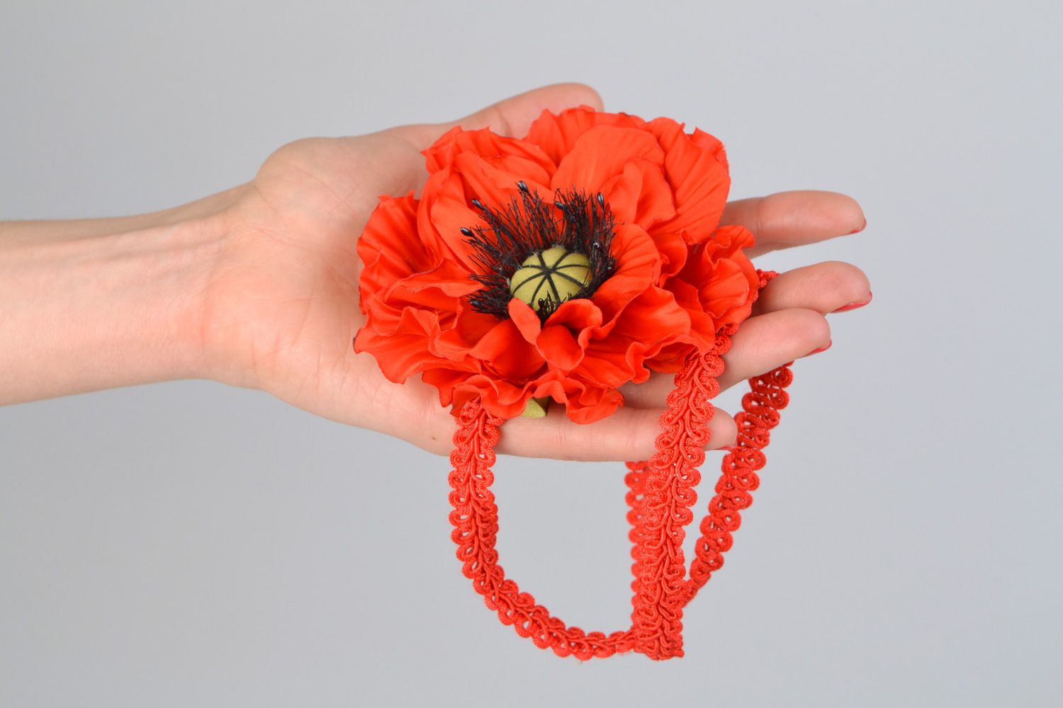 Handmade silk flower headband Poppy photo 2