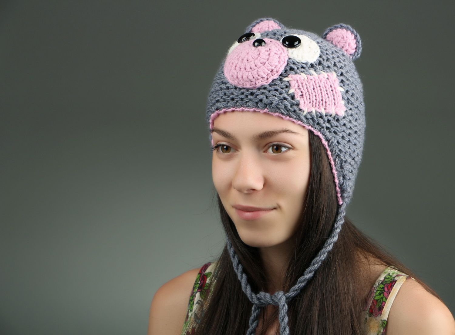 Knitted hat Gray mouse photo 5