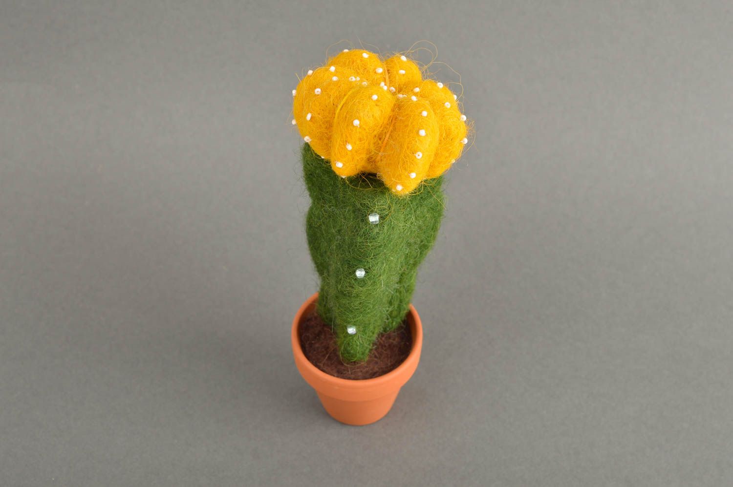 Cactus artificiel fait main Fleur déco laine pot céramique Déco maison photo 3