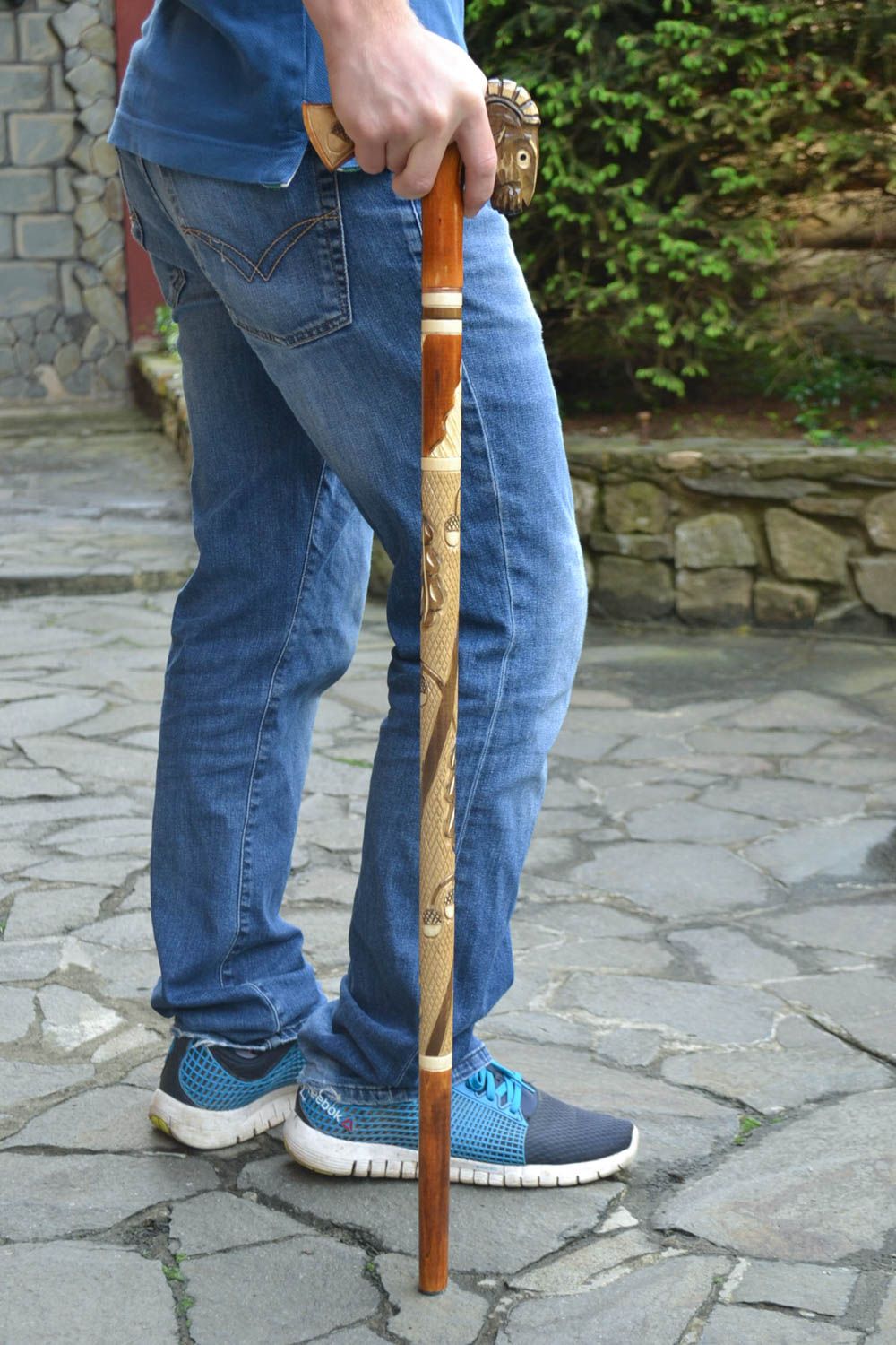 Handmade designer beautiful varnished carved wooden walking cane for men Sheep photo 1
