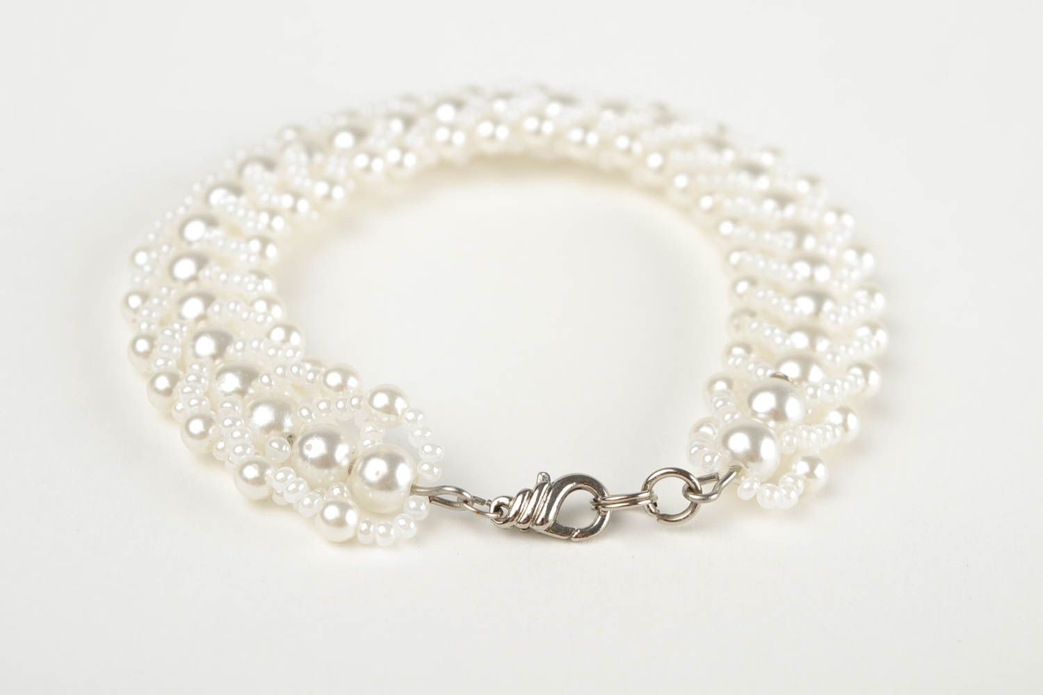 Bracelet tissé Bijou fait main blanc perles rocaille fausses perles Cadeau femme photo 5