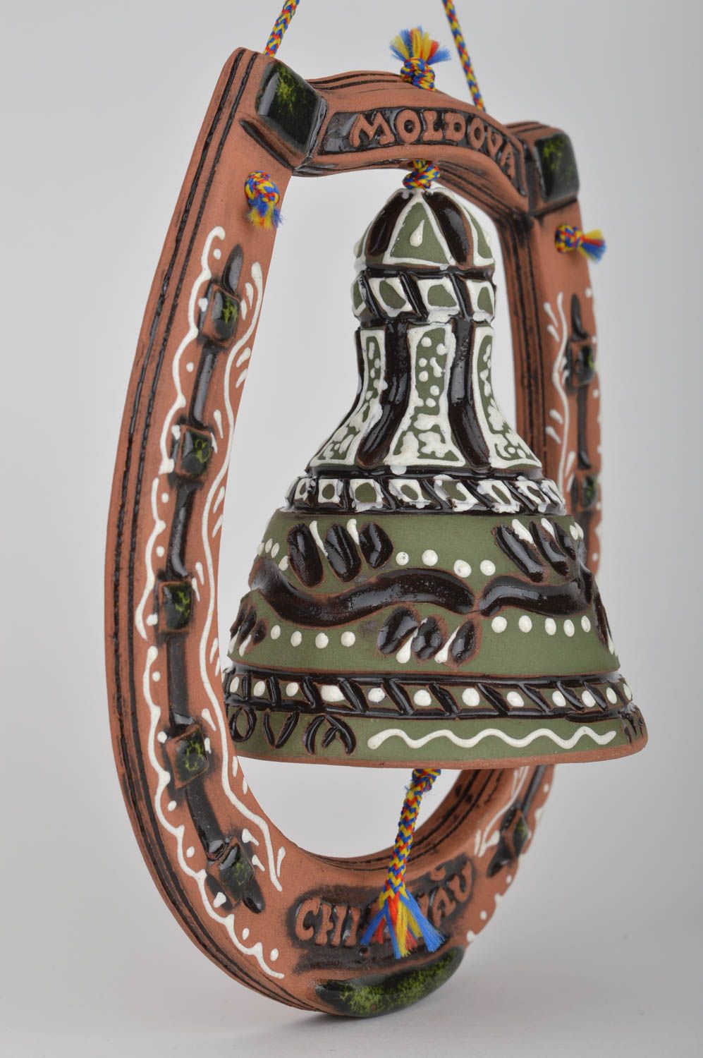 Beautiful decorative handmade ceramic bell with painting Horseshoe photo 2