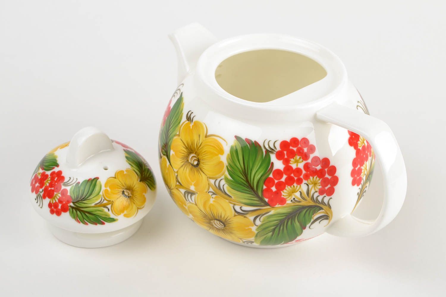 Заварочный чайник с петриковской росписью фарфоровый ручной работы объем 750 мл фото 5