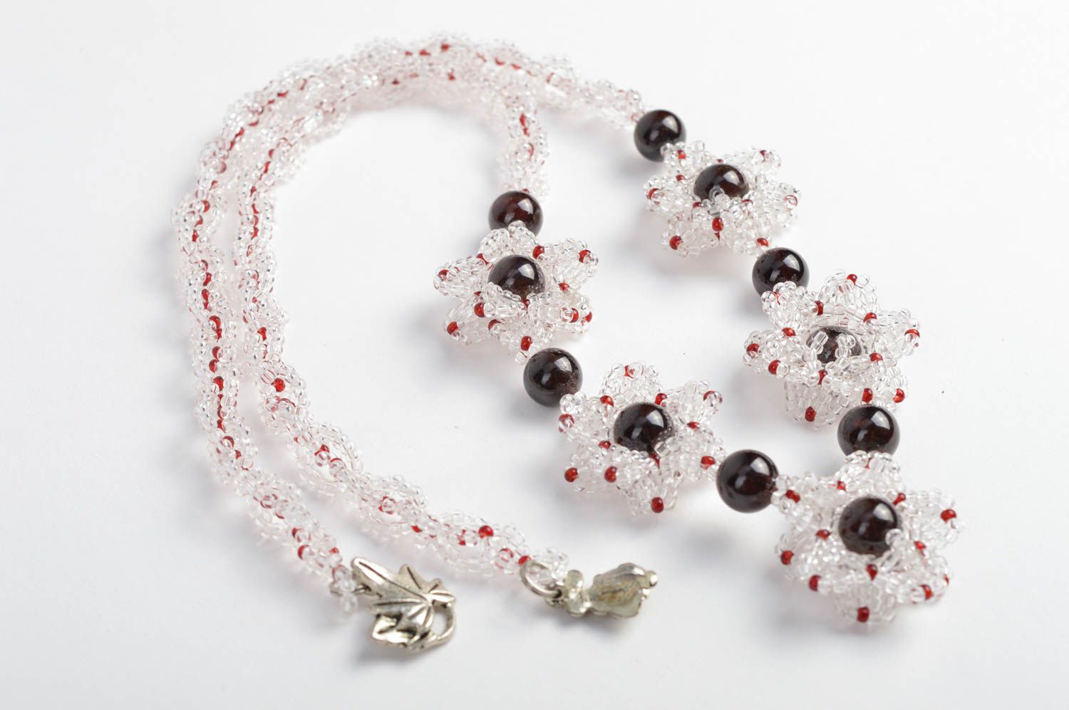 Designer seed beaded garnet necklace handmade jewelry present for woman photo 5