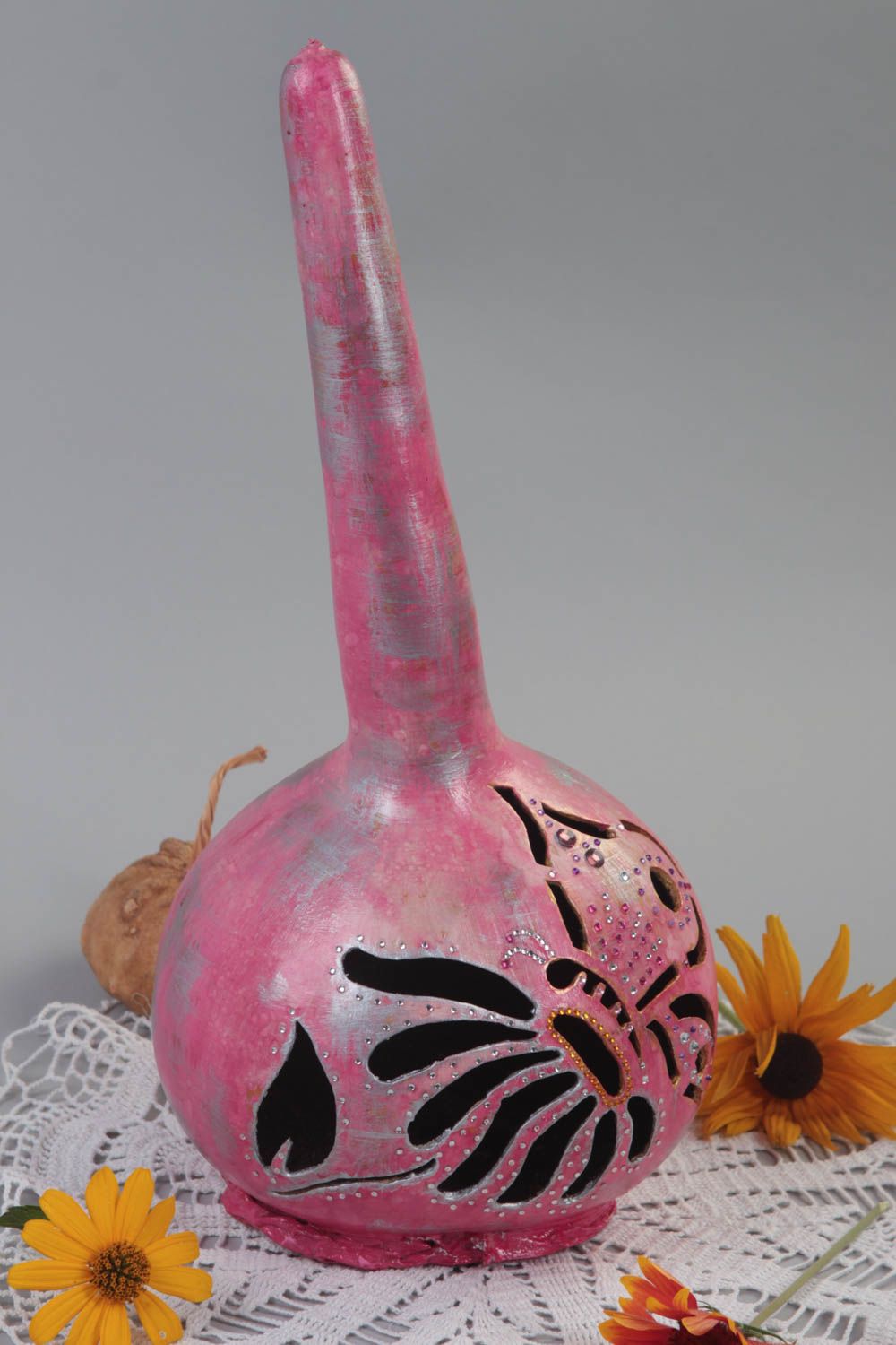 Декор ручной работы оригинальная статуэтка изделие из лагенарии розовая тыква фото 1