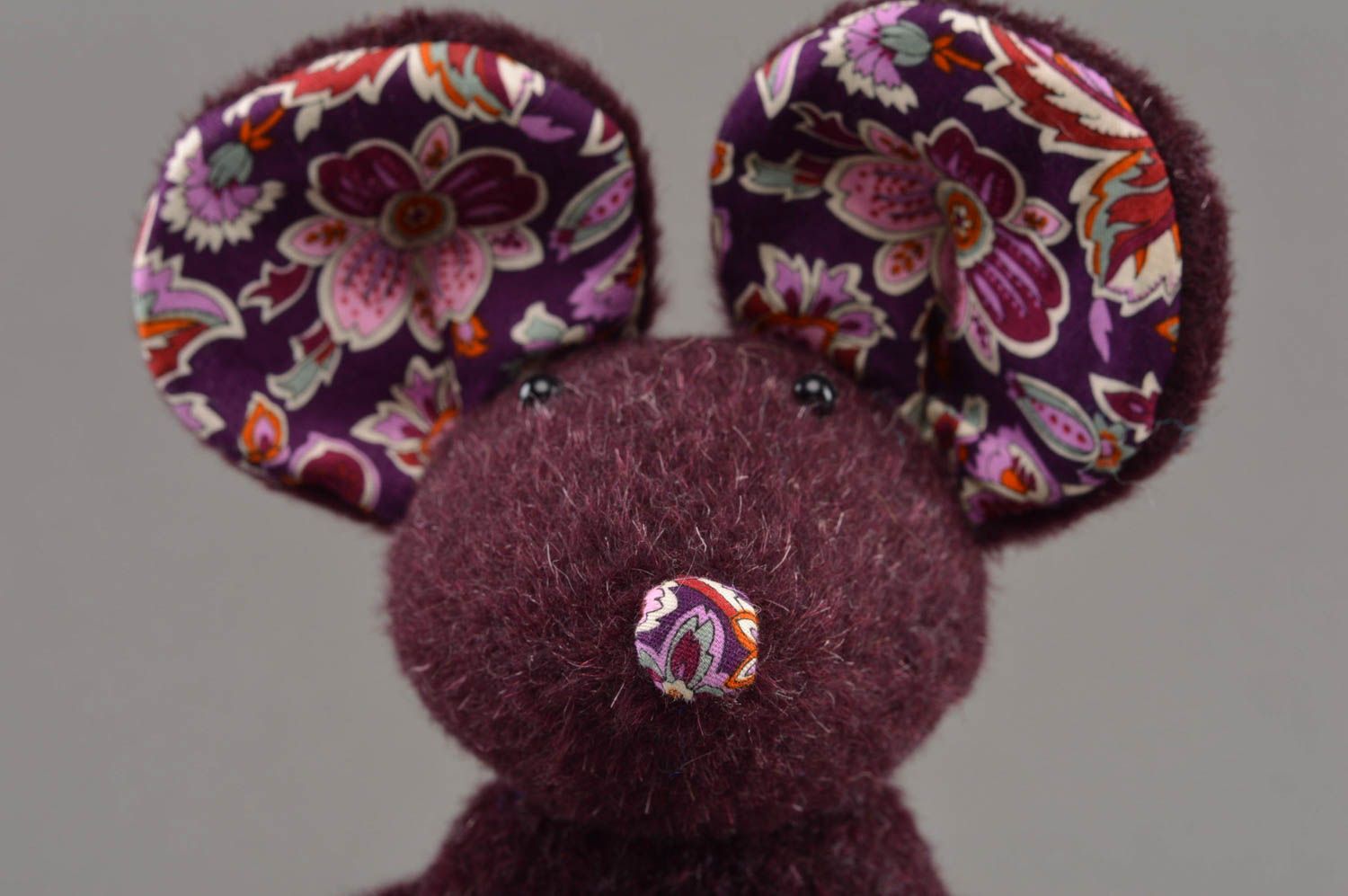 Small handmade children's half wool fabric soft toy Mouse of violet color photo 2