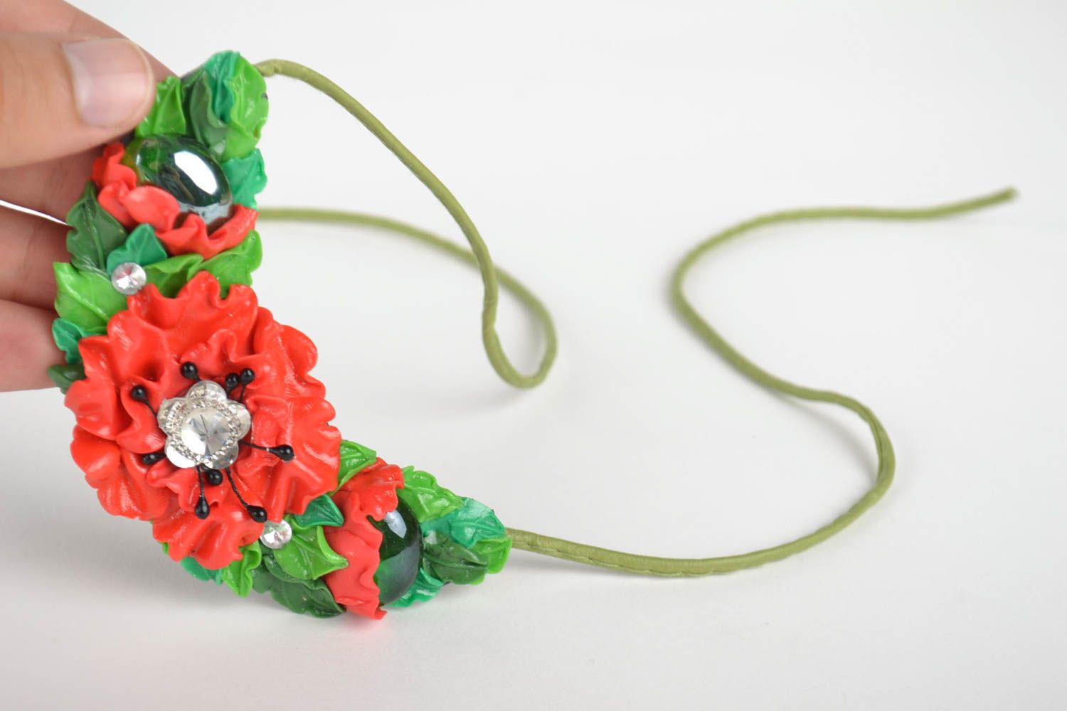 Handmade Blumen Collier Modeschmuck Halskette Geschenk für Frauen Mohnblumen foto 5