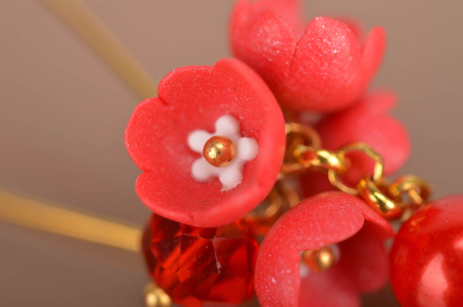 Handmade bright earrings flower accessory made of clay designer jewelry photo 3
