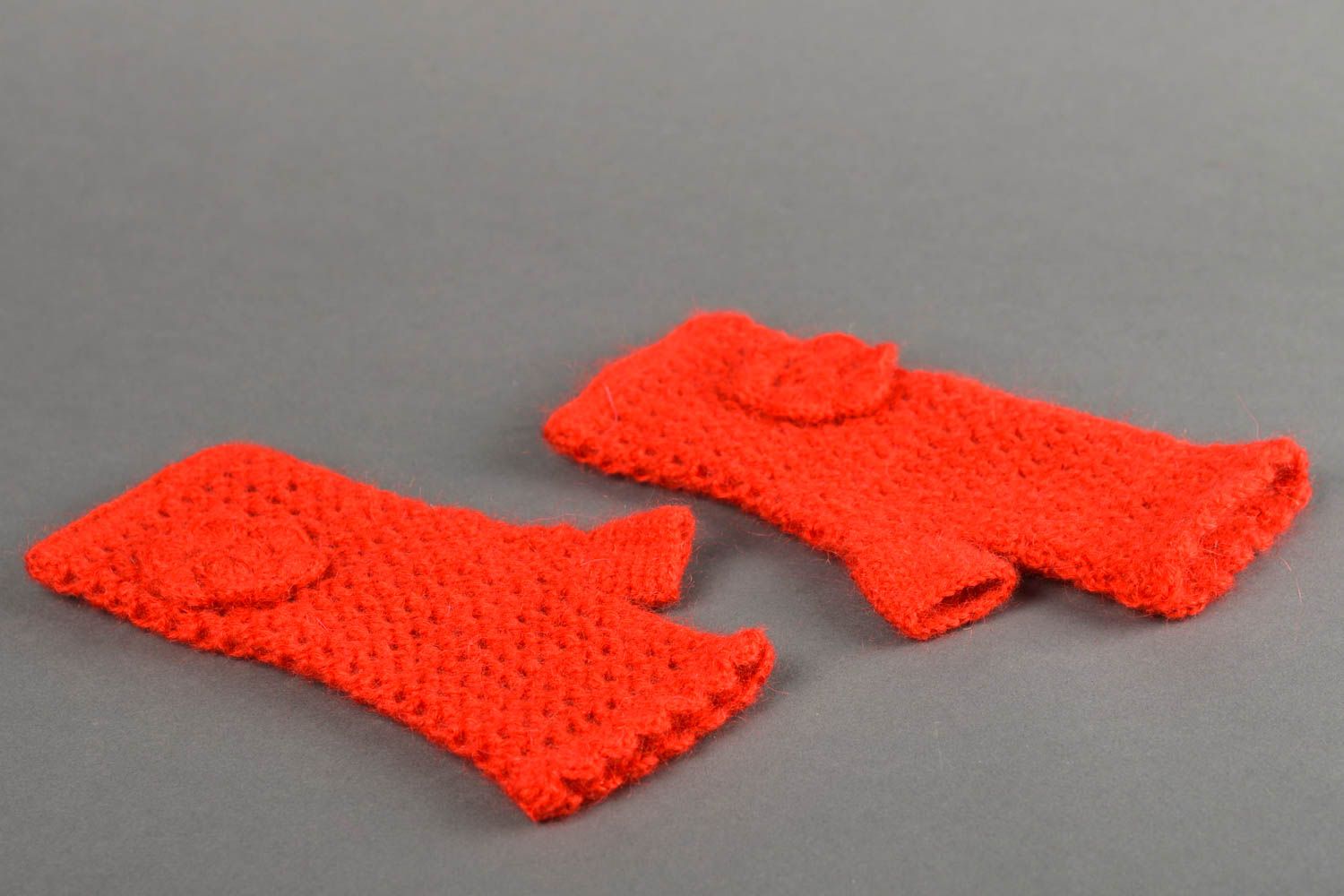 Mitaines tricot fait main Gants mitaines au crochet rouges Accessoire femme photo 5