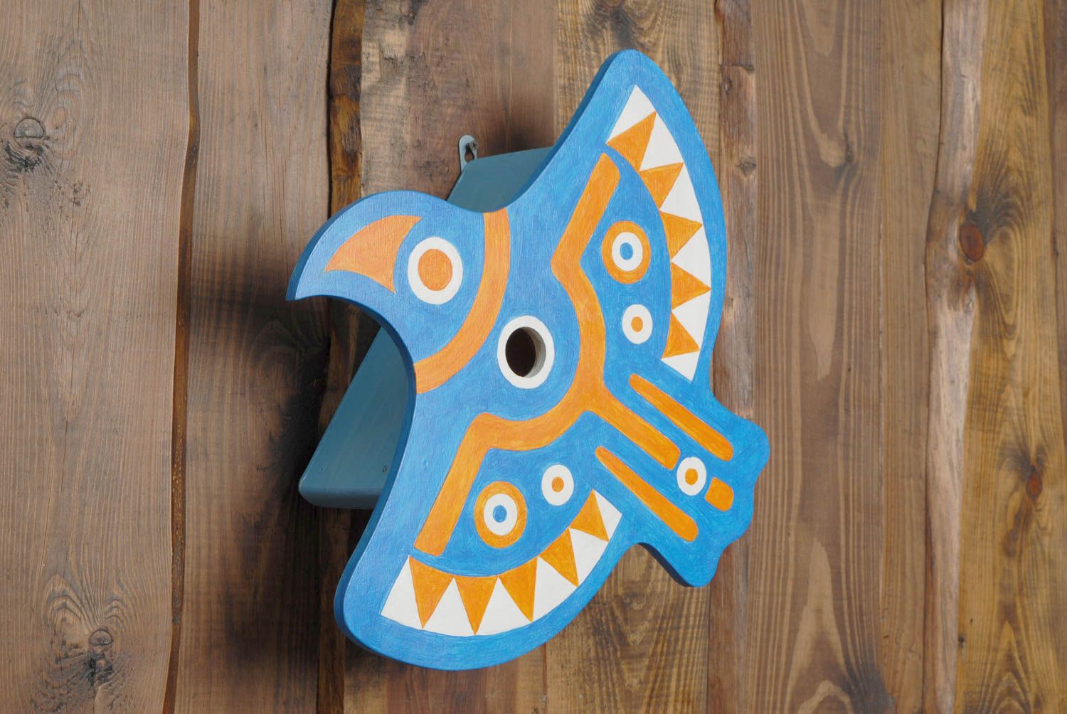 Painted wooden birdhouse in the shape of bird photo 5