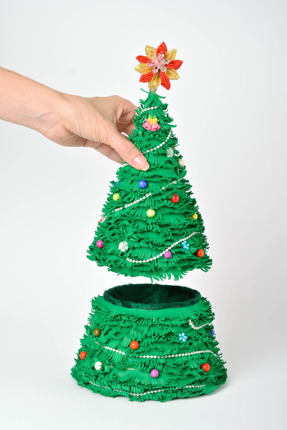 Дизайнерская шкатулка ручной работы маленькая искусственная елка декор для дома фото 2