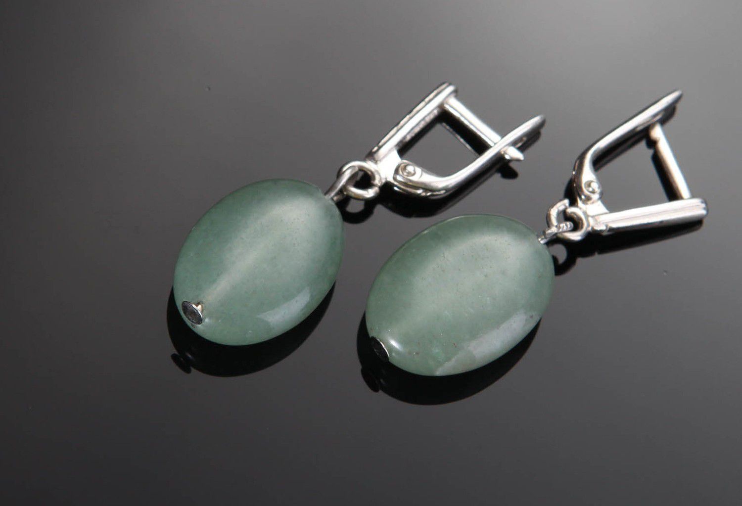 Silver earrings with jade photo 1