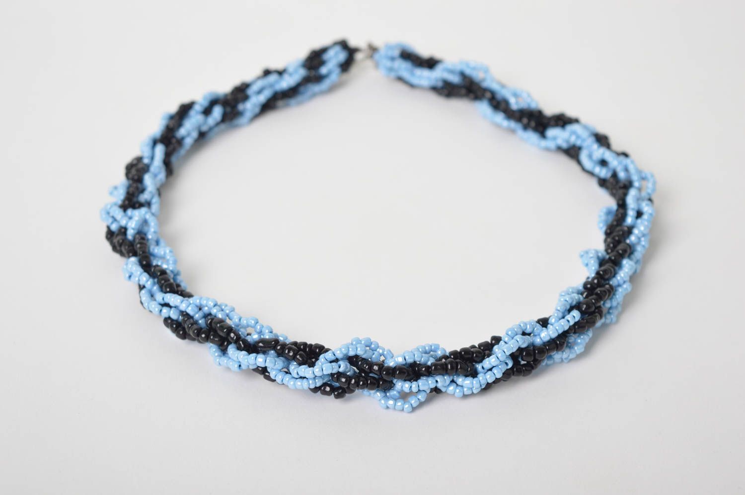 Handmade Schmuck Rocailles Kette Collier Halskette blau schwarz schön Geschenk  foto 2