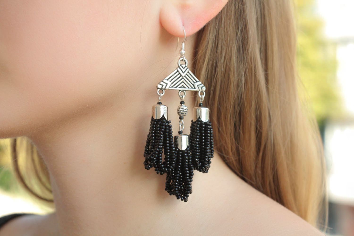 Bead earrings with metal photo 1