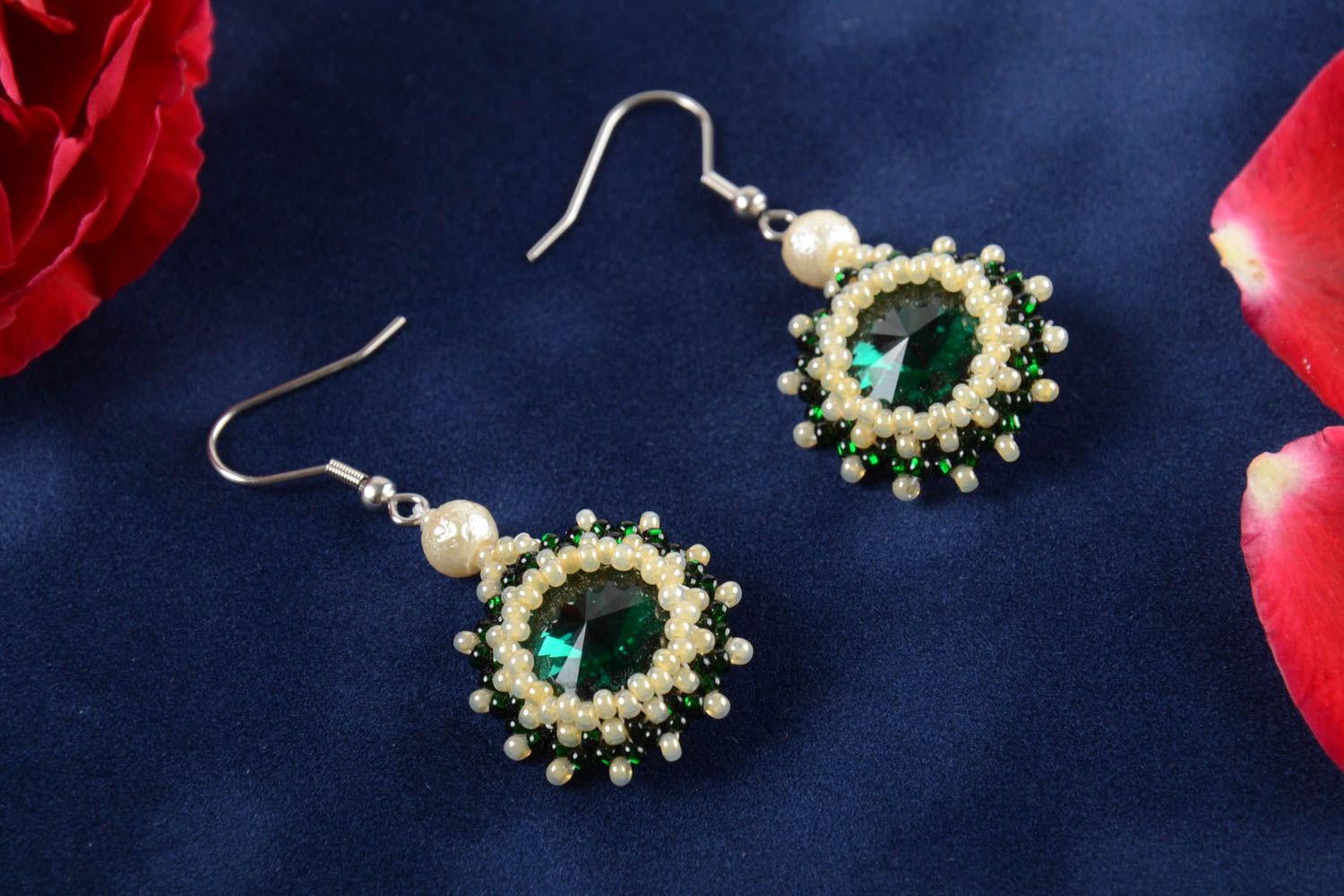 Elegant handmade beaded earrings evening earrings with beads womens jewelry photo 1