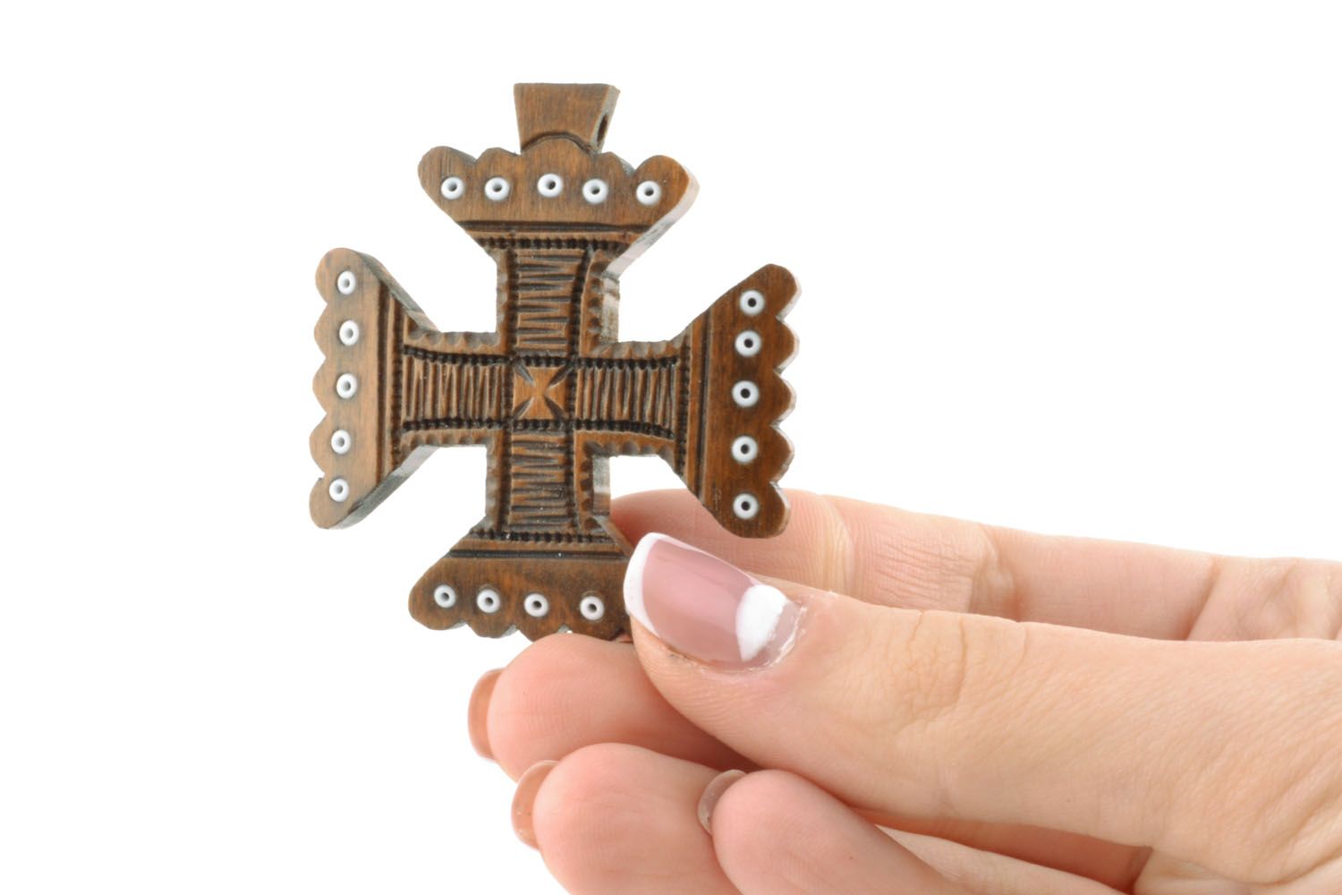 Croce di legno fatta a mano crocetta intagliata originale in legno unica foto 5