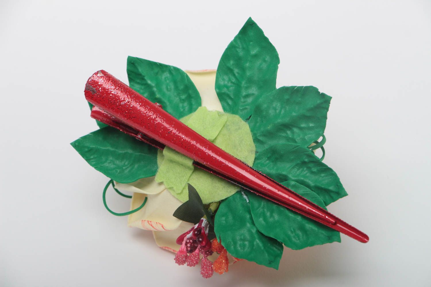 Unusual handmade flower barrette textile hair clip gift ideas for girls photo 4