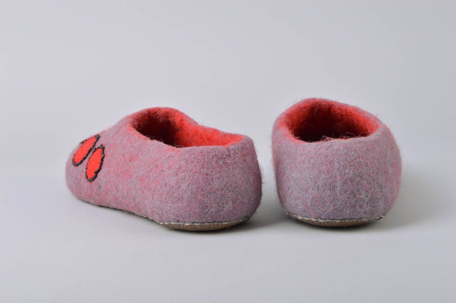 Wool felting beautiful warm handmade home purple slippers 24 cm  photo 4