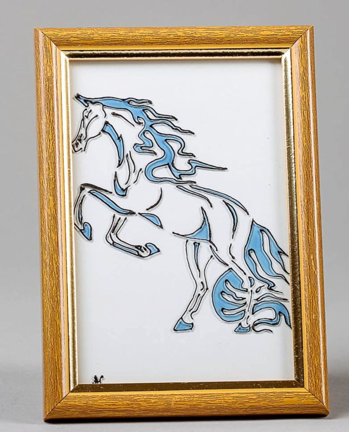 Stained glass picture in wooden frame Stubborn horse photo 4