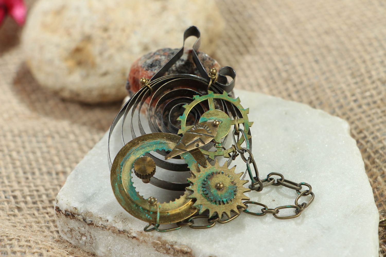 Unusual pendant with clock mechanism photo 5