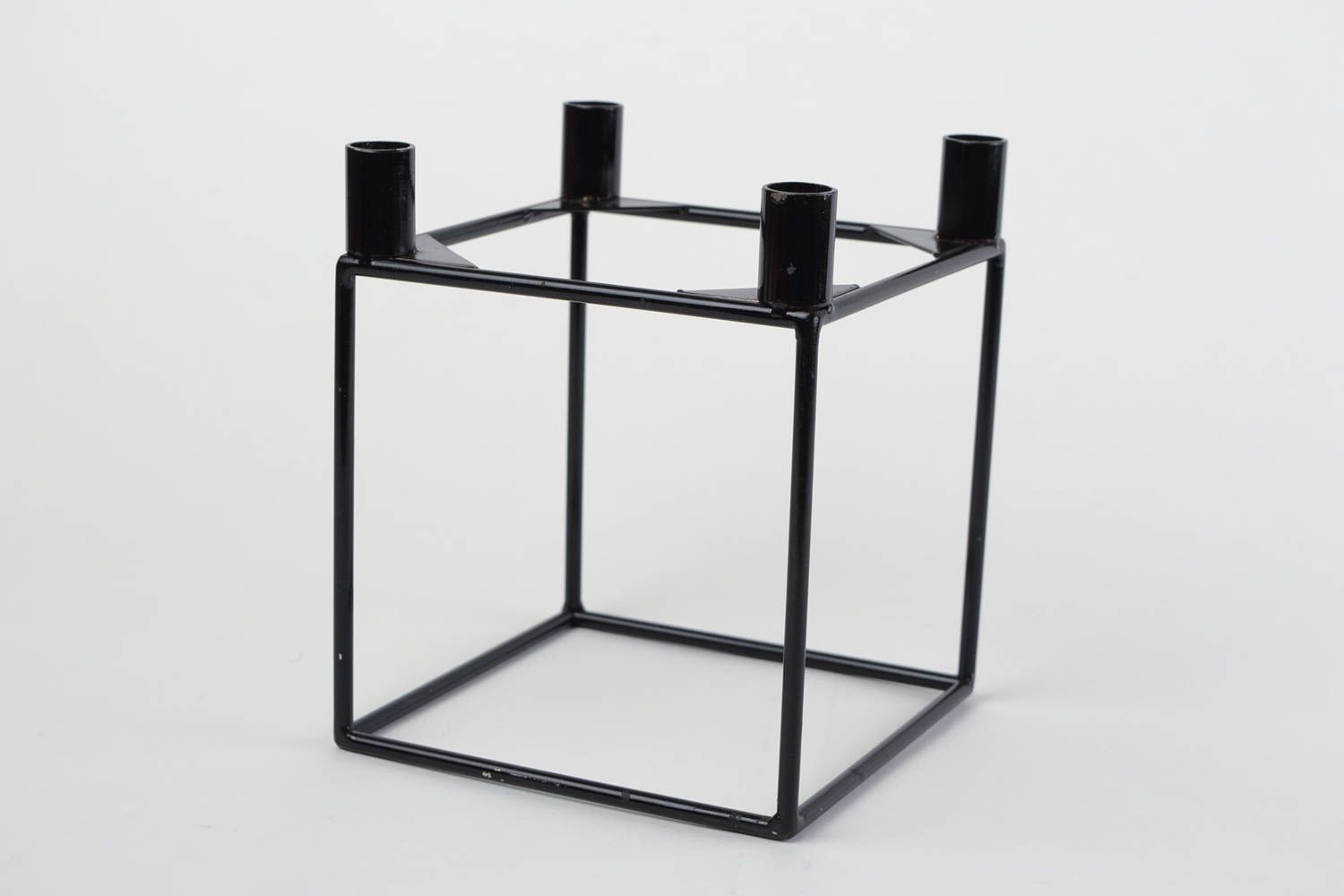 Handmade candlestick for 4 candles metal frame in the form of a black cube photo 3